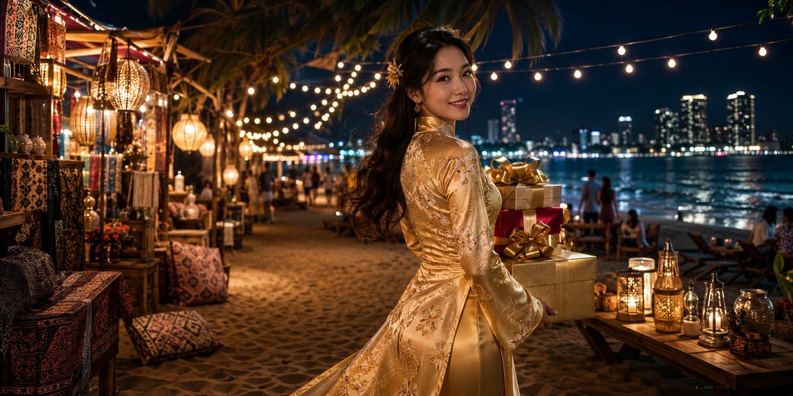 Người dùng tại Sapa nhận cashback thể thao qua ứng dụng di động trong trang phục áo dài